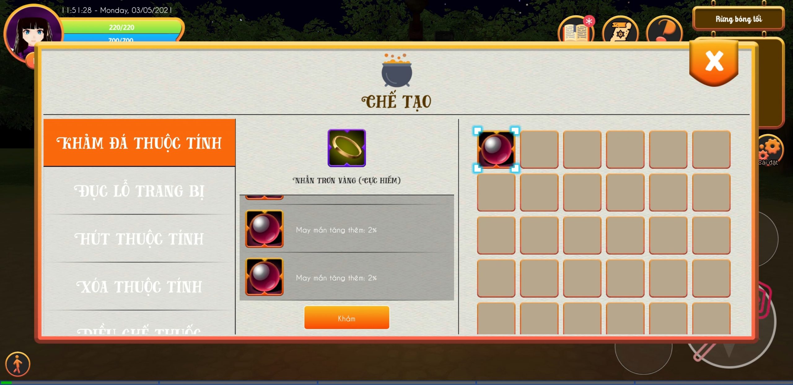 Hướng dẫn: đục lỗ và khảm thuộc tính vào trang bị